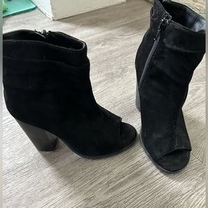 Open toe black suede bootie Bella Marie